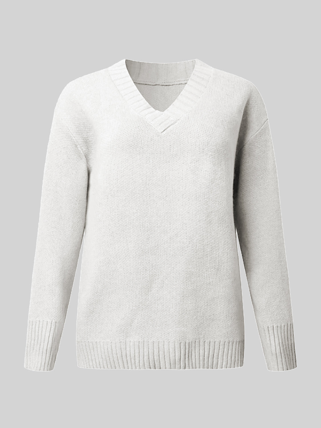 V-Neck Long Sleeve Knit Top - Viarous
