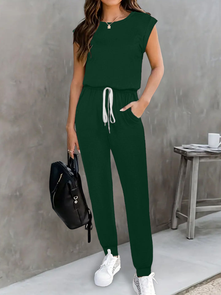 Drawstring Round Neck Sleeveless Jumpsuit - Viarous