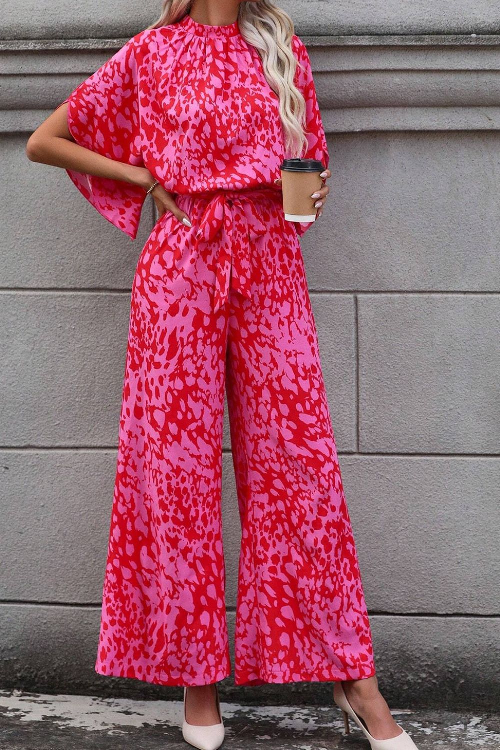 Leopard Belted Wide Leg Jumpsuit - Viarous