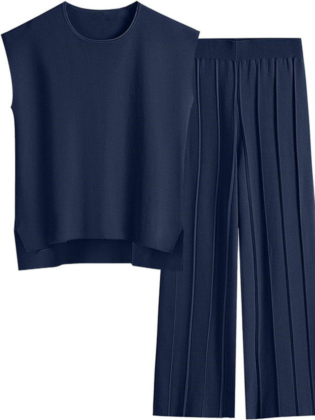 Round Neck Cap Sleeve Top and Pants Knit Set - Viarous