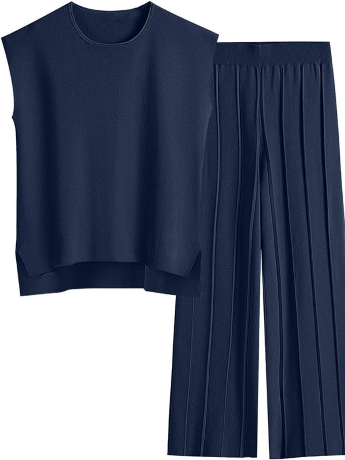 Round Neck Cap Sleeve Top and Pants Knit Set - Viarous
