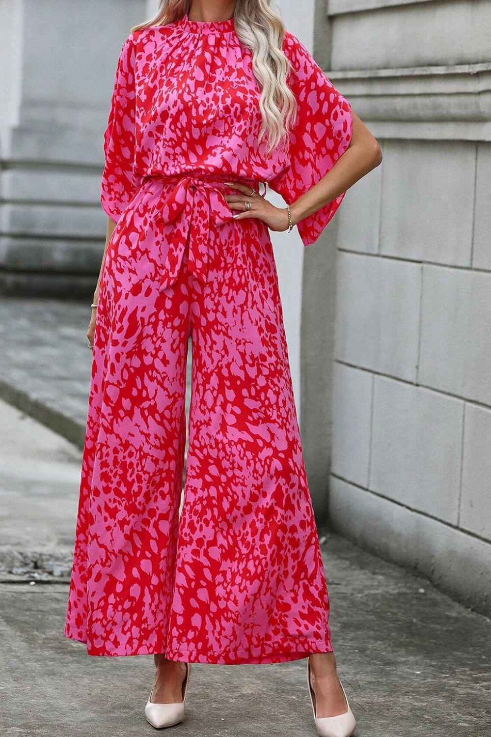 Leopard Belted Wide Leg Jumpsuit - Viarous