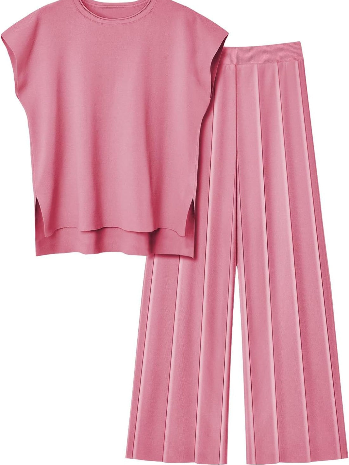 Round Neck Cap Sleeve Top and Pants Knit Set - Viarous