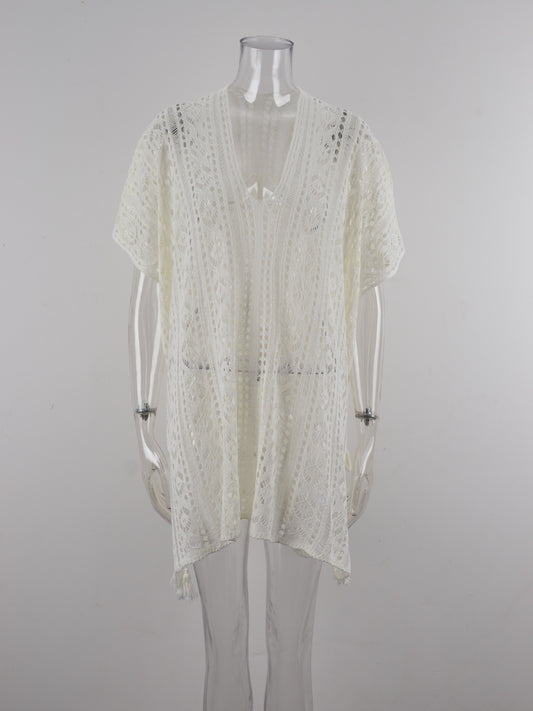 Angel Wings Cutout V-Neck Cover-Up with Tassel - Viarous