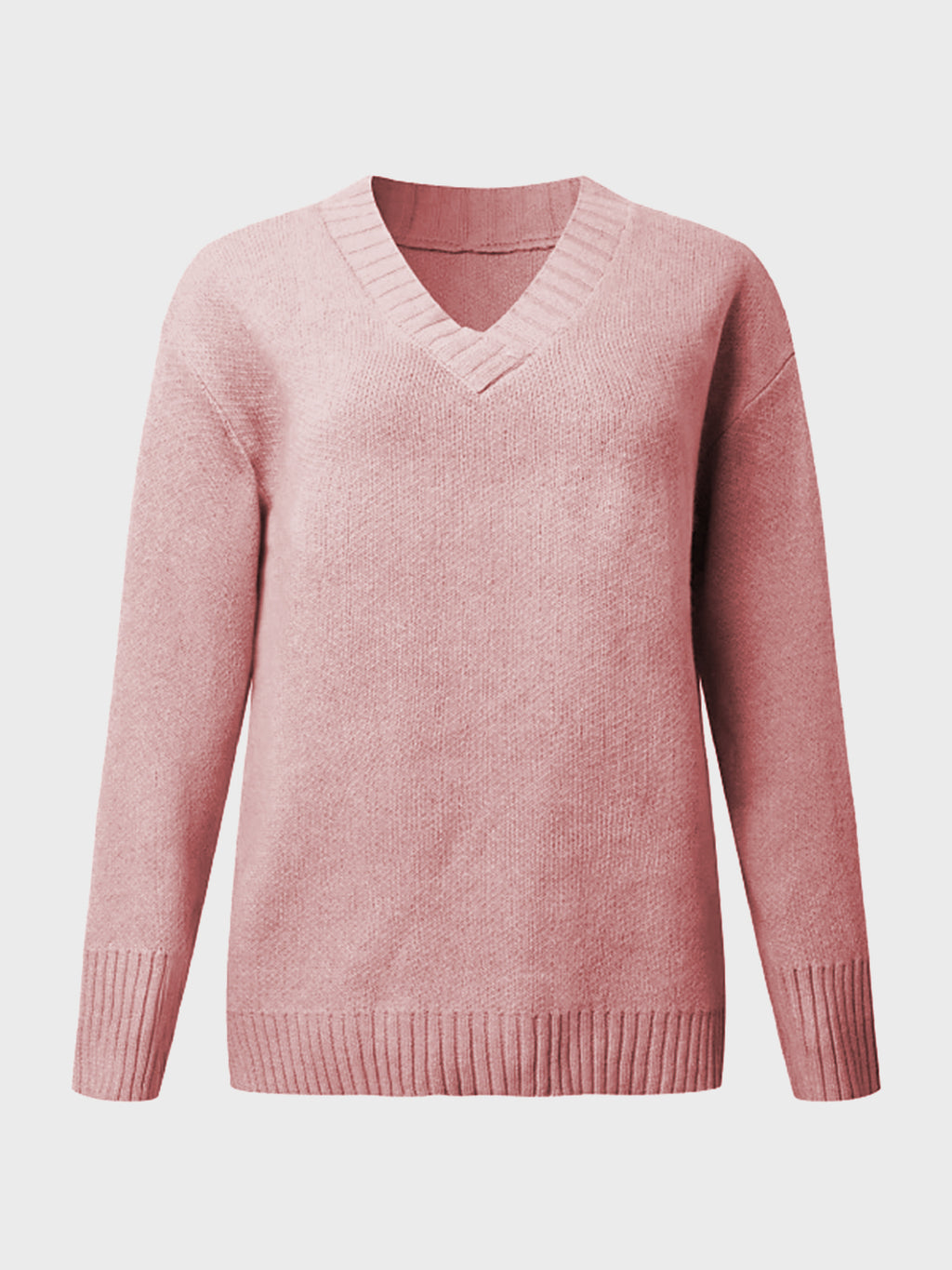 V-Neck Long Sleeve Knit Top - Viarous