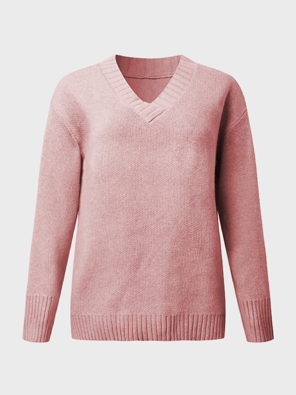 V-Neck Long Sleeve Knit Top - Viarous