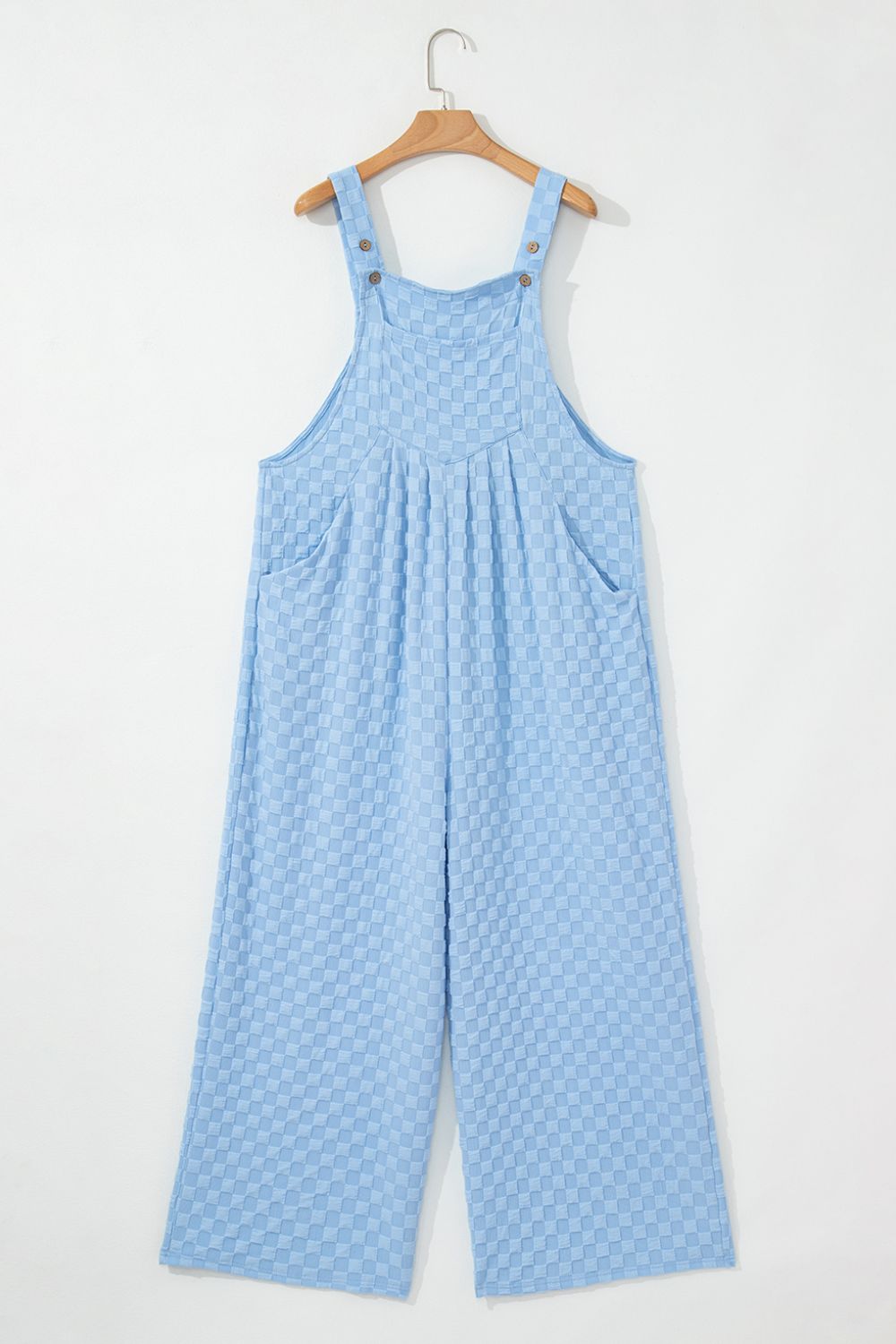 Checkered Pocketed Wide Leg Overalls - Viarous
