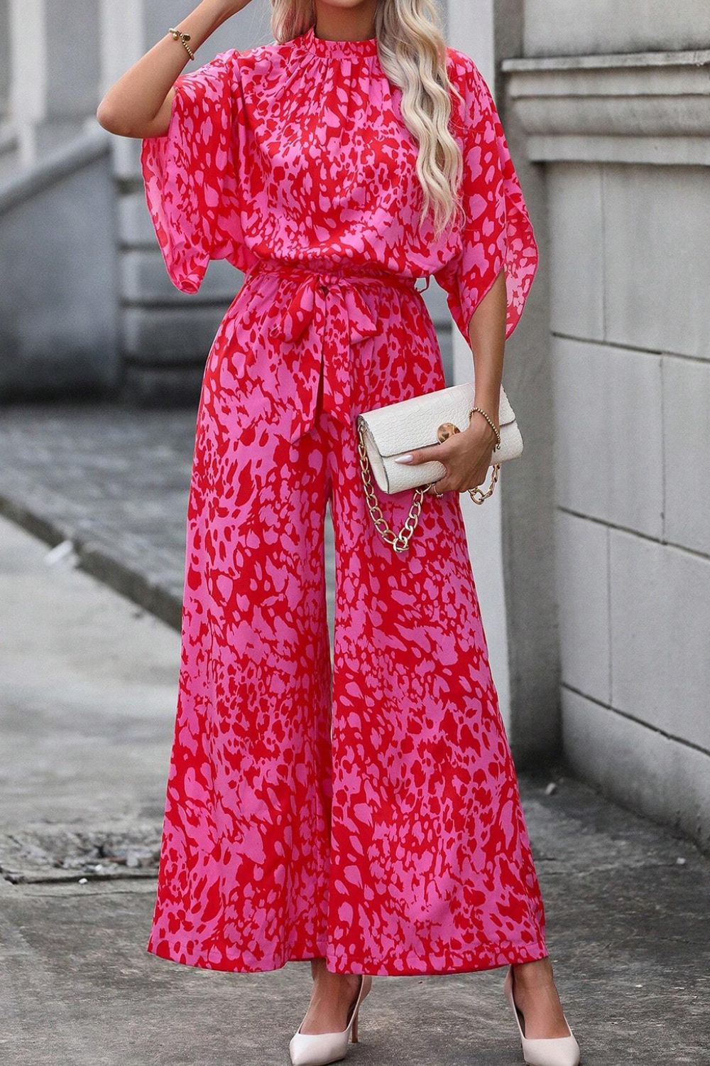 Leopard Belted Wide Leg Jumpsuit - Viarous