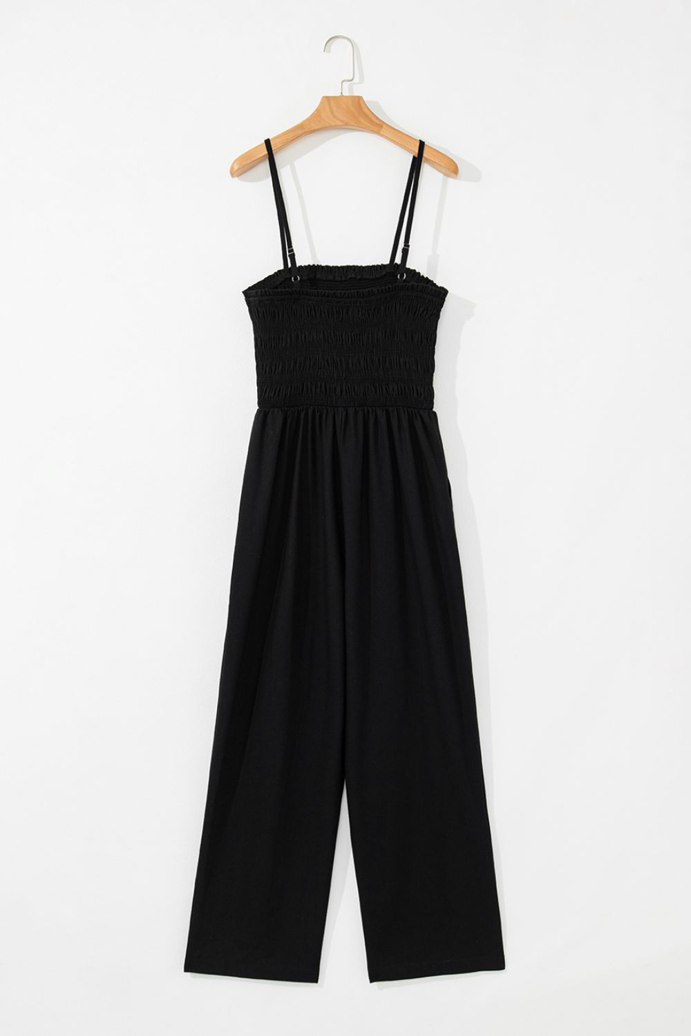 Smocked Spaghetti Straps Wide Leg Jumpsuit - Viarous