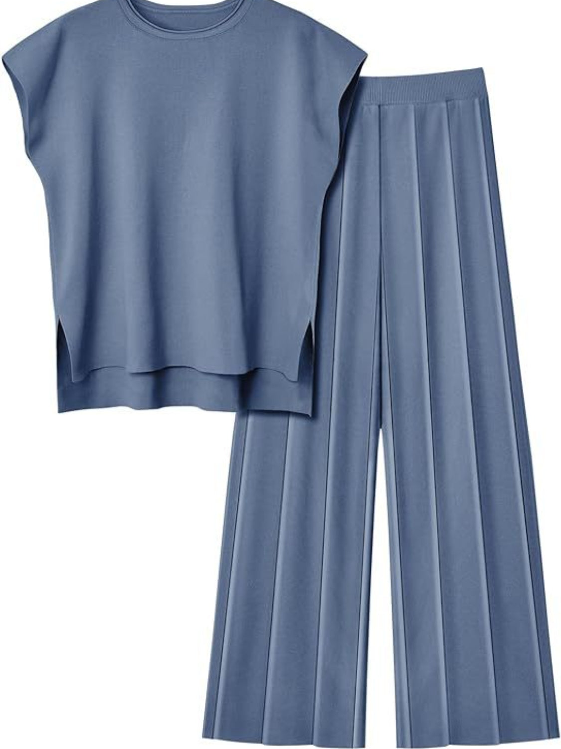 Round Neck Cap Sleeve Top and Pants Knit Set - Viarous