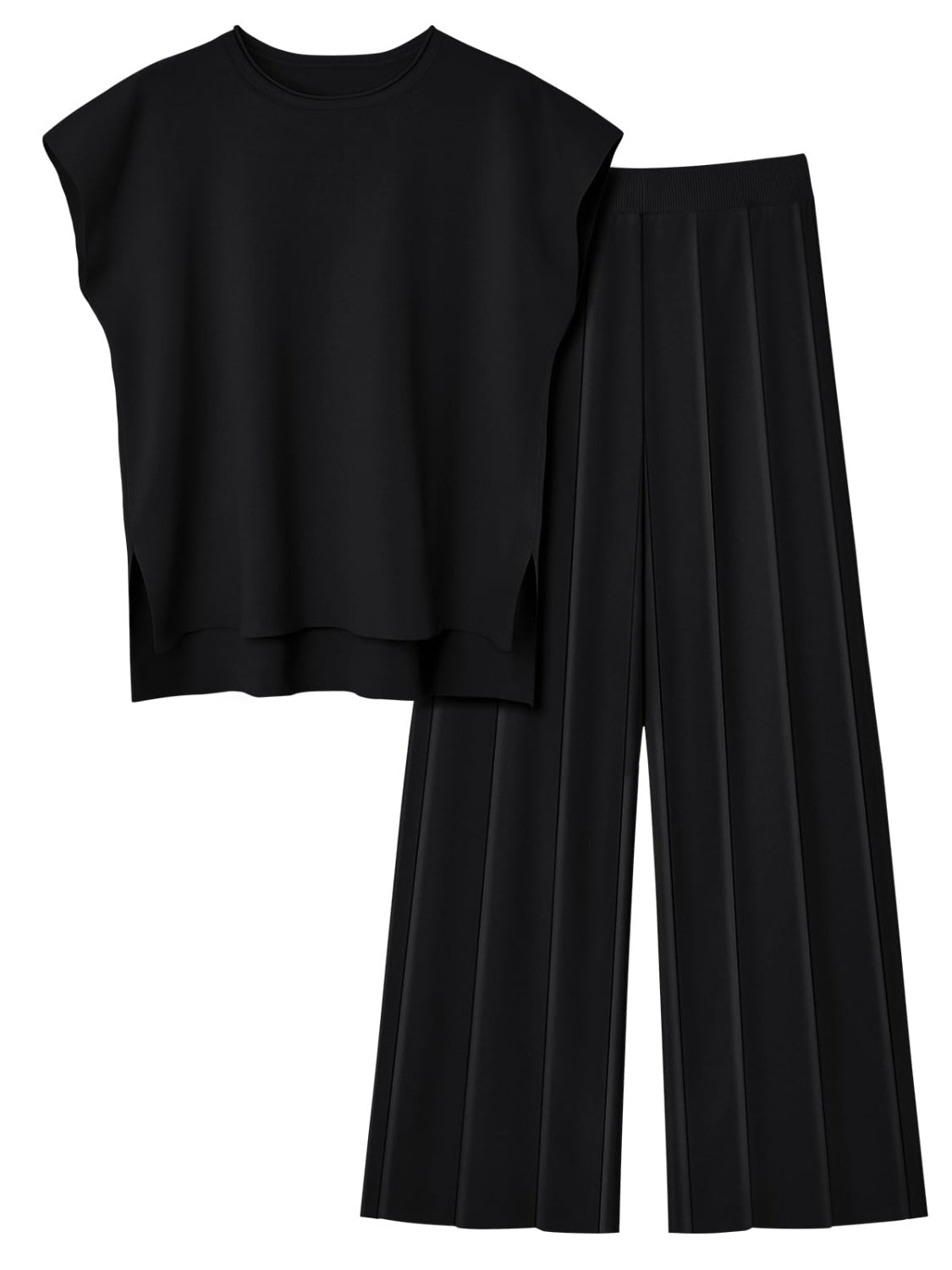 Round Neck Cap Sleeve Top and Pants Knit Set - Viarous