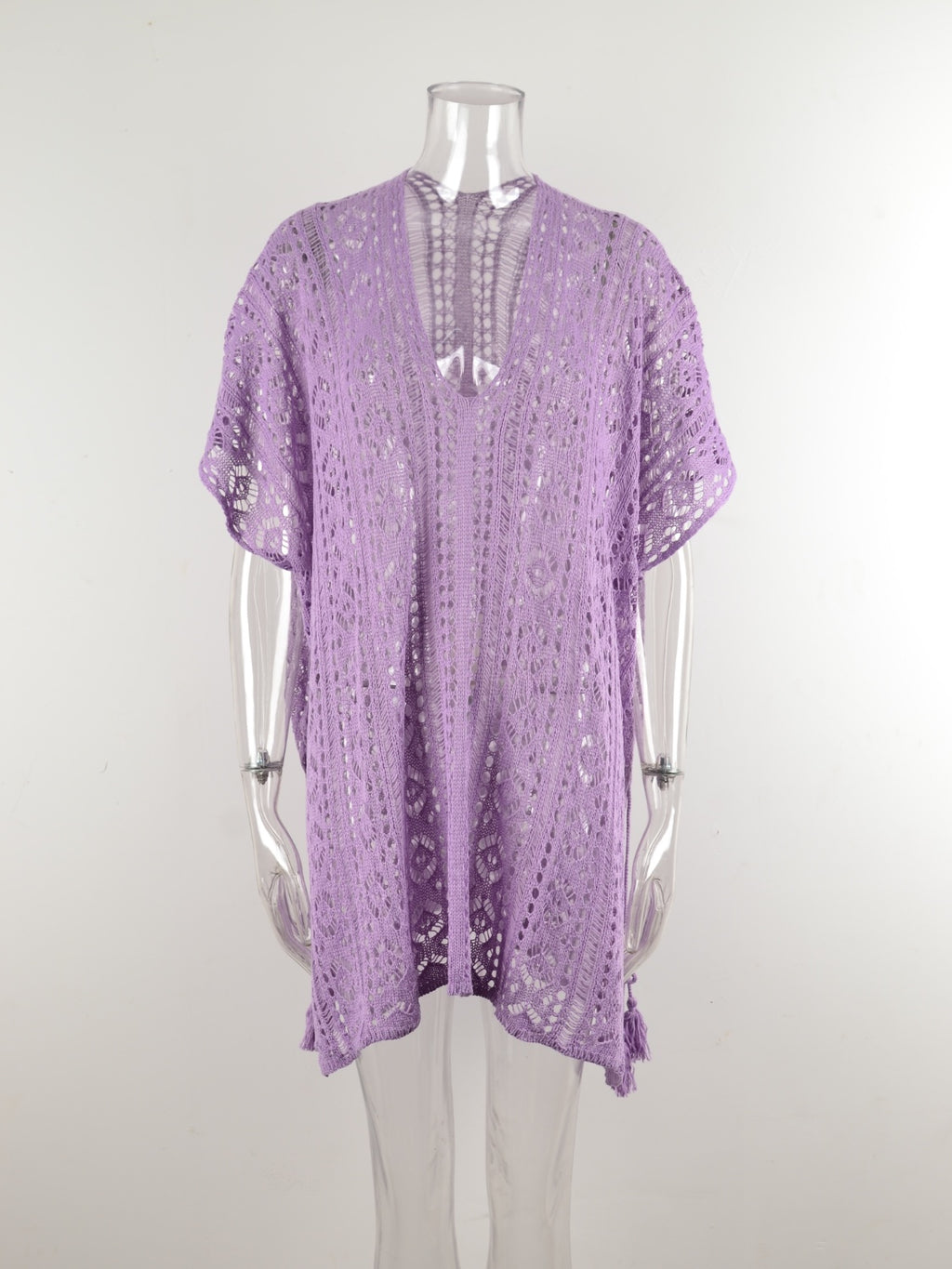 Angel Wings Cutout V-Neck Cover-Up with Tassel - Viarous