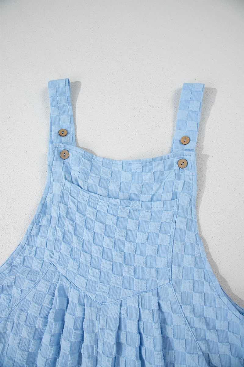 Checkered Pocketed Wide Leg Overalls - Viarous