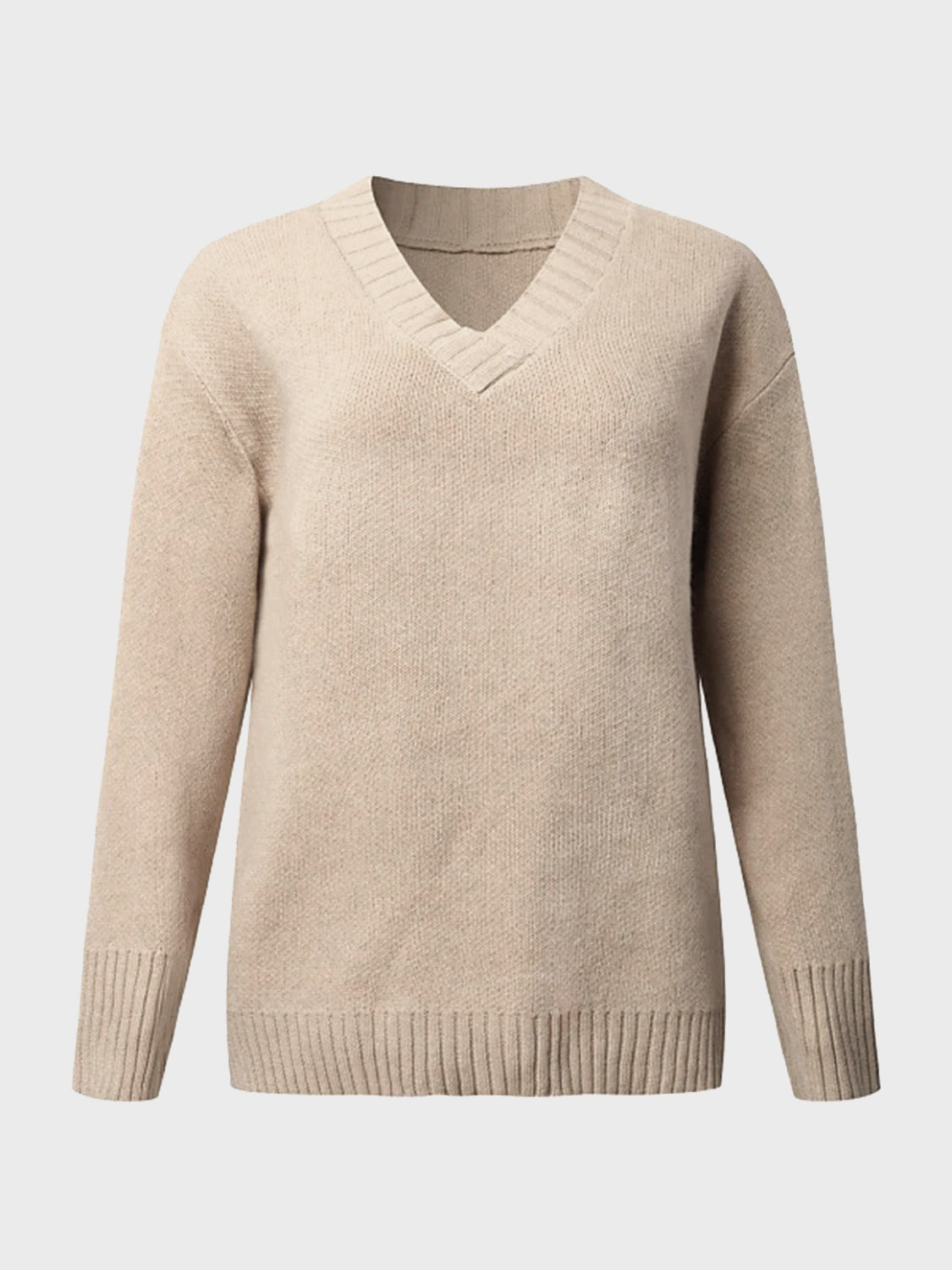 V-Neck Long Sleeve Knit Top - Viarous