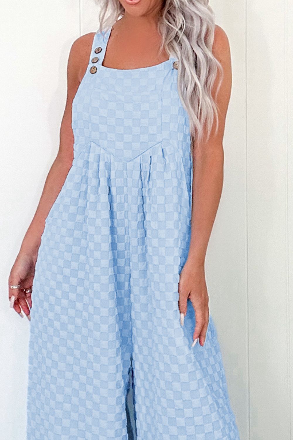Checkered Pocketed Wide Leg Overalls - Viarous