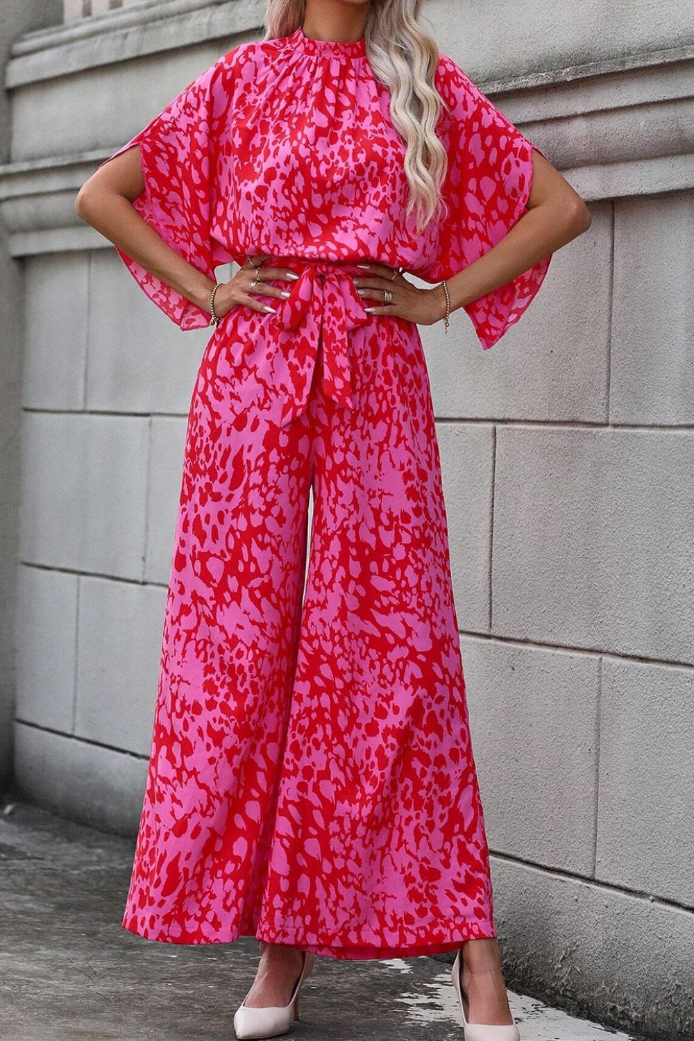 Leopard Belted Wide Leg Jumpsuit - Viarous