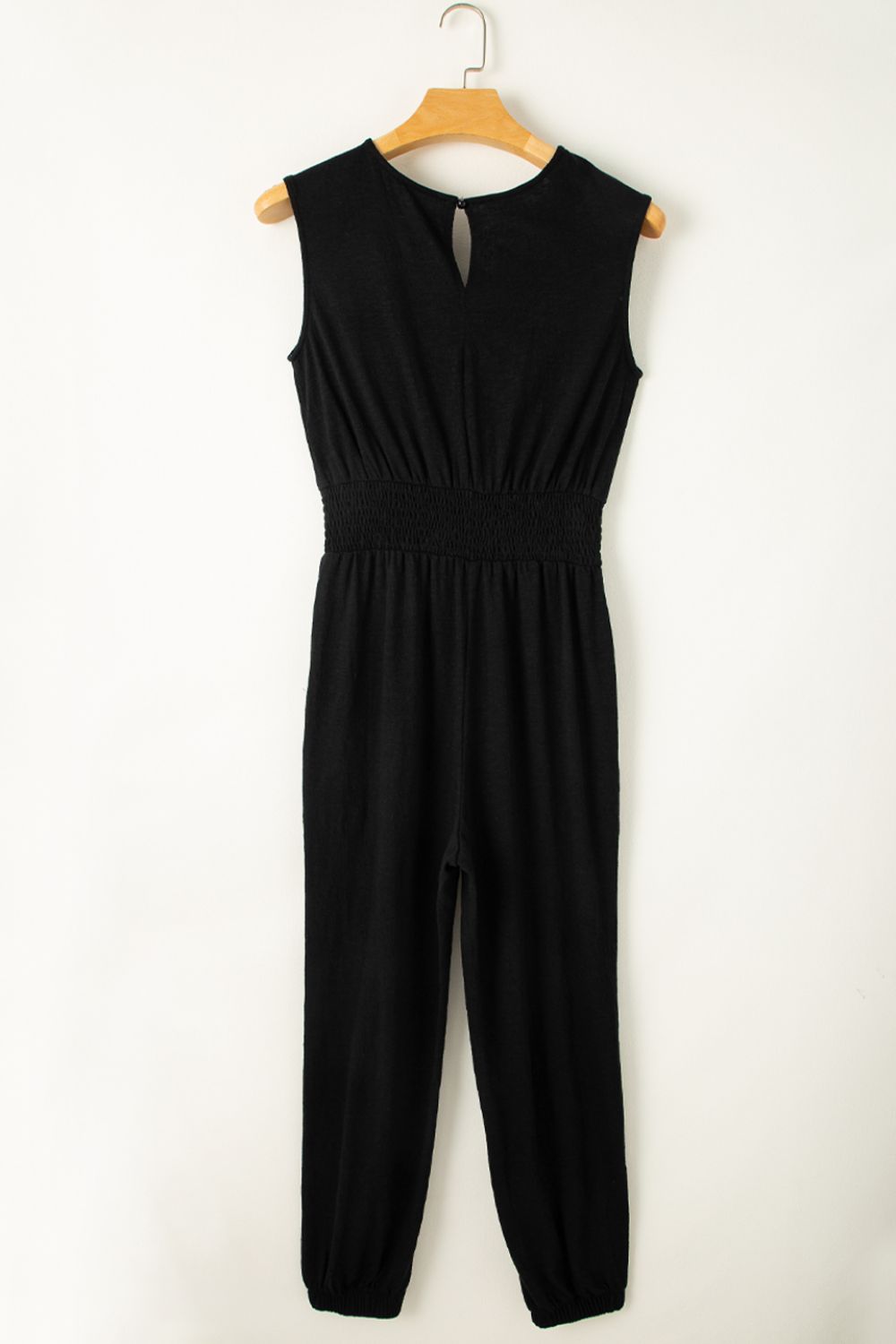 Smocked Sleeveless V Neck Jumpsuit - Viarous