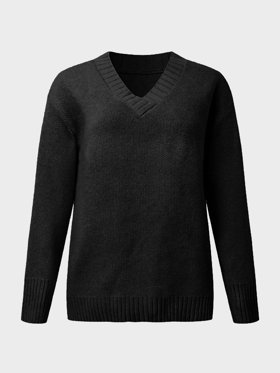 V-Neck Long Sleeve Knit Top - Viarous