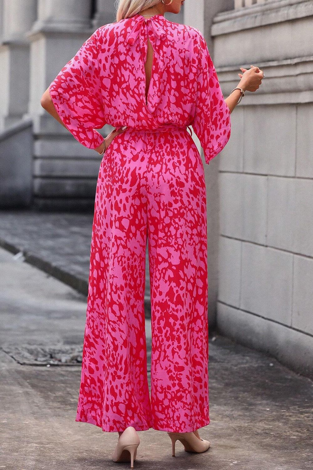Leopard Belted Wide Leg Jumpsuit - Viarous