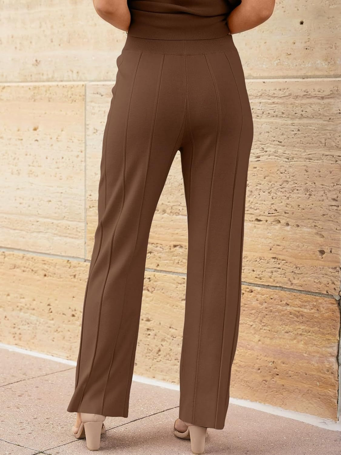 Round Neck Cap Sleeve Top and Pants Knit Set - Viarous