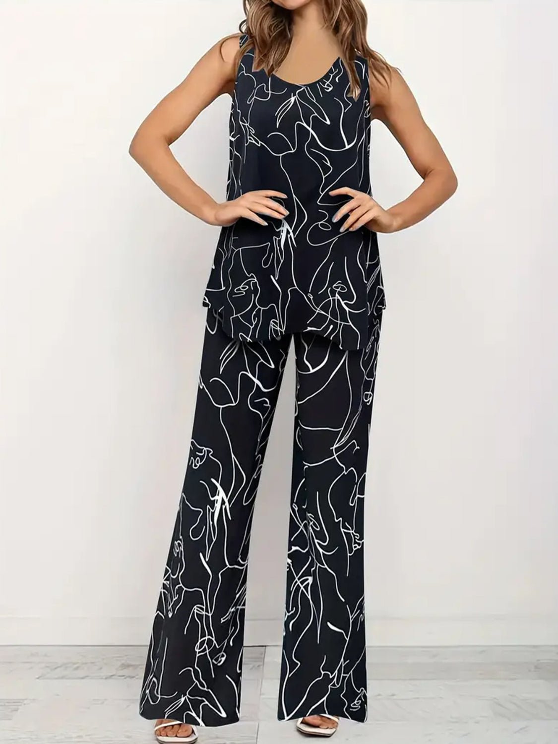 Abstract Print Round Neck Tank and Pants Set - ViarousViarousViarous