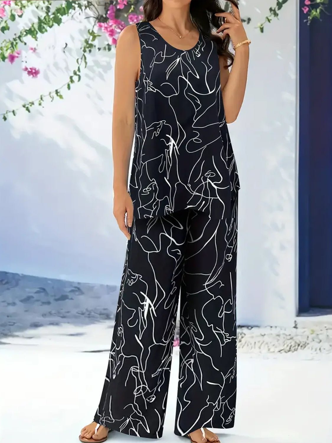 Abstract Print Round Neck Tank and Pants Set - ViarousViarousViarous