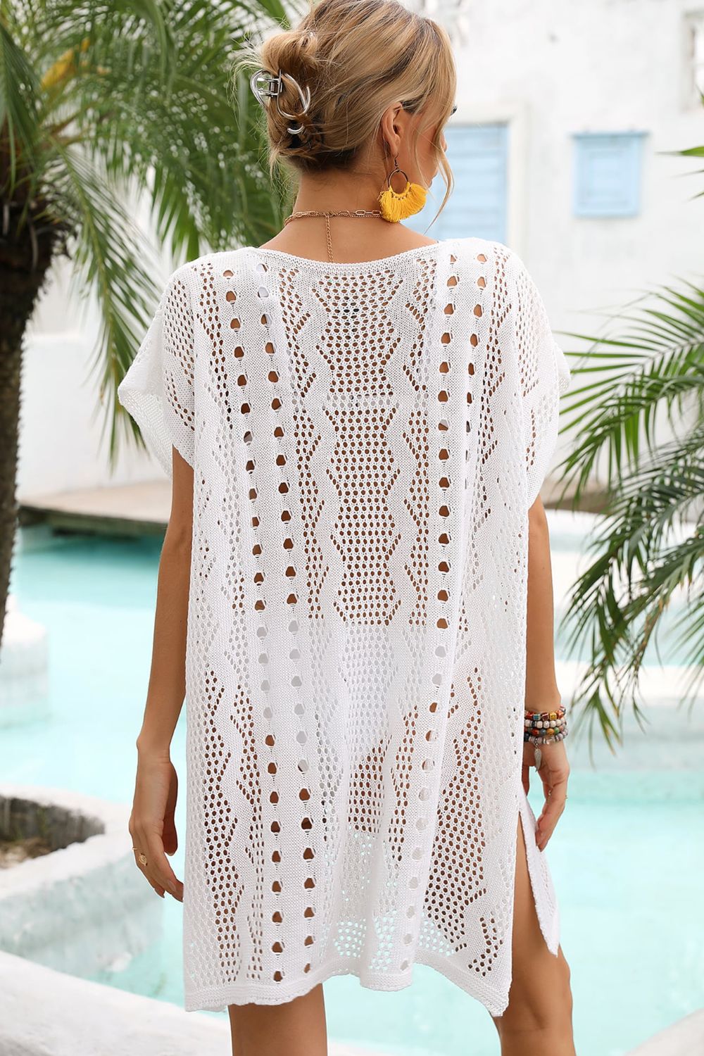 Angel Wings Openwork Plunge Dolman Sleeve Cover - Up Dress - ViarousViarousViarous