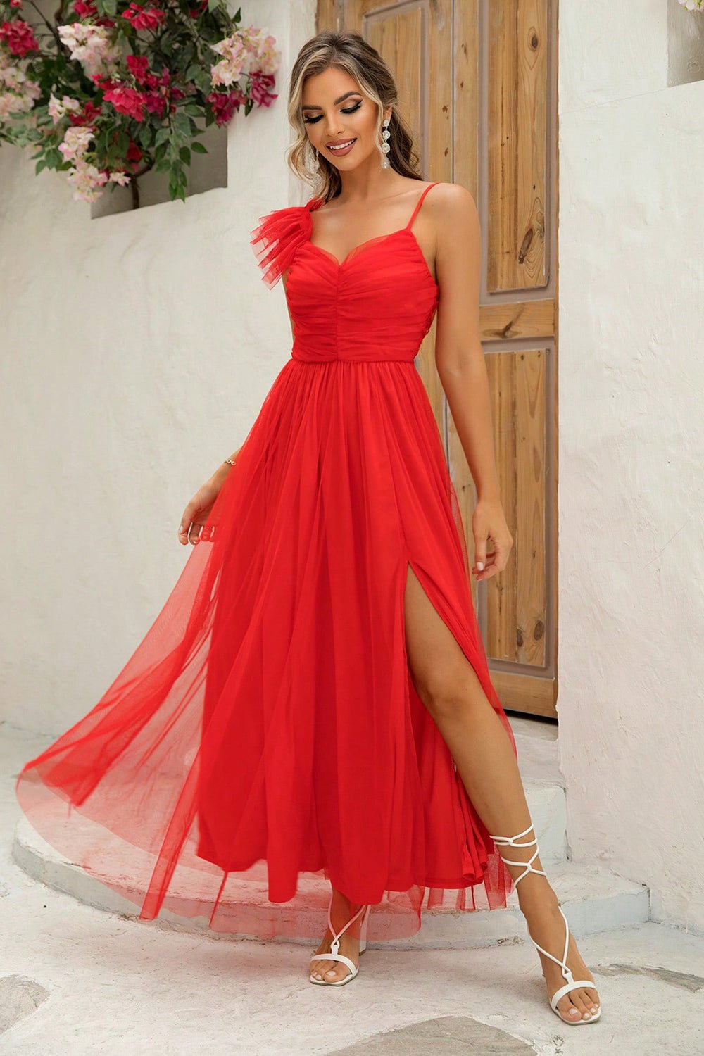 Asymmetrical Ruched Slit Dress - ViarousViarousViarous