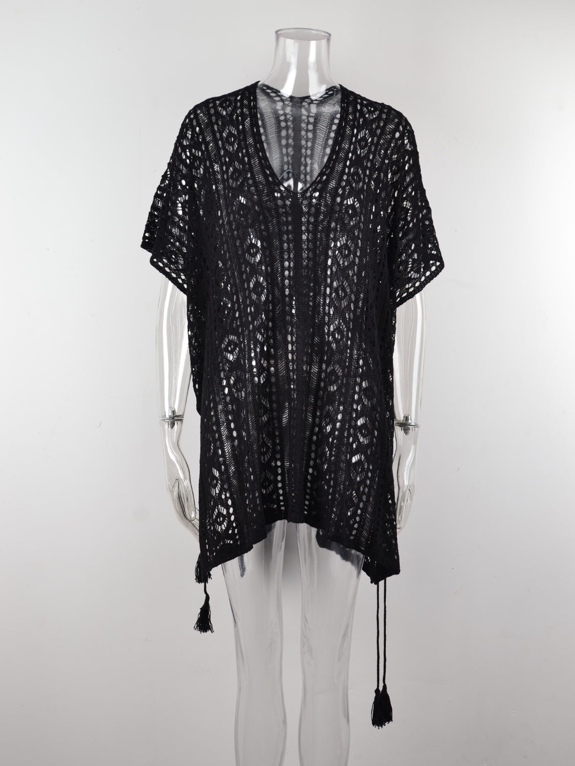 Angel Wings Cutout V-Neck Cover-Up with Tassel - Viarous