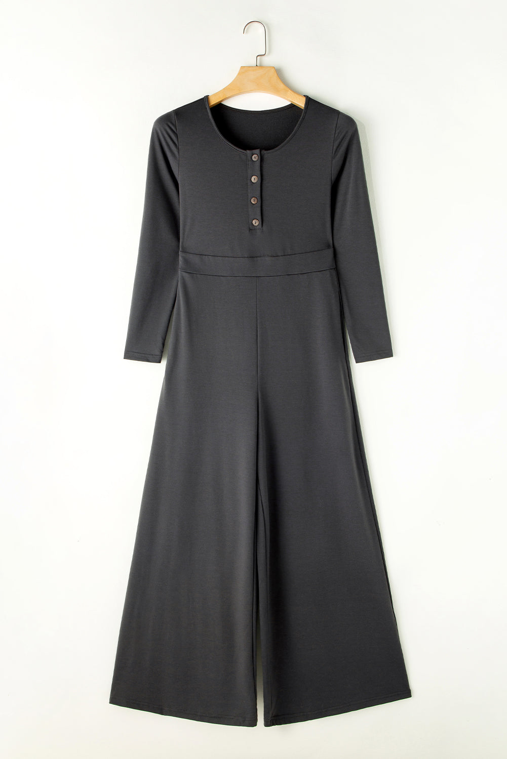 Pocketed Long Sleeve Wide Leg Jumpsuit - Viarous