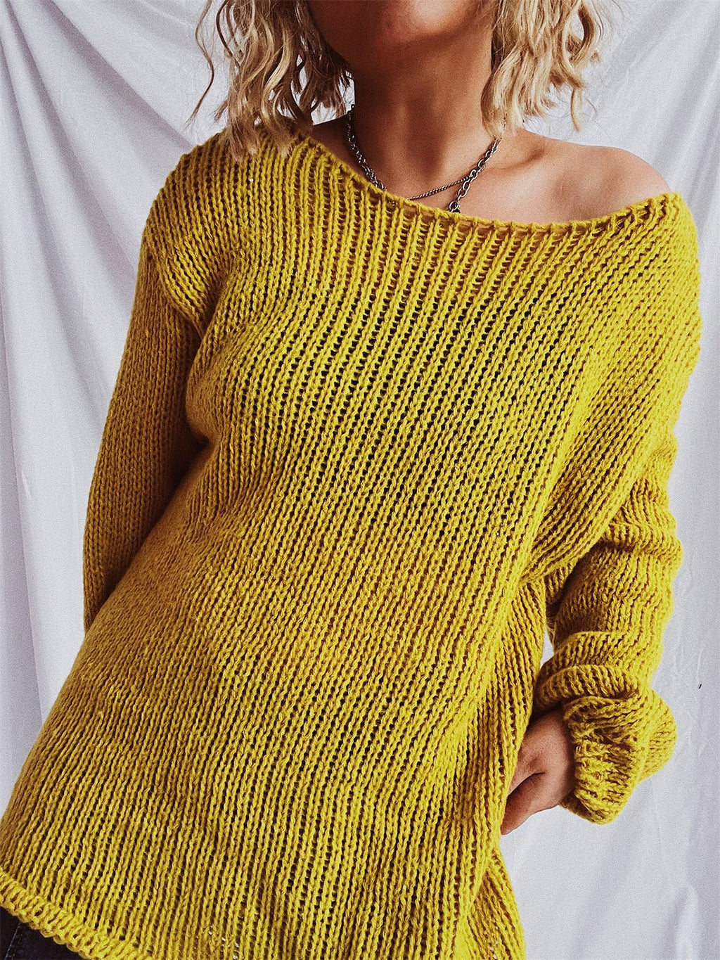Boat Neck Dropped Shoulder Sweater - ViarousViarousViarous