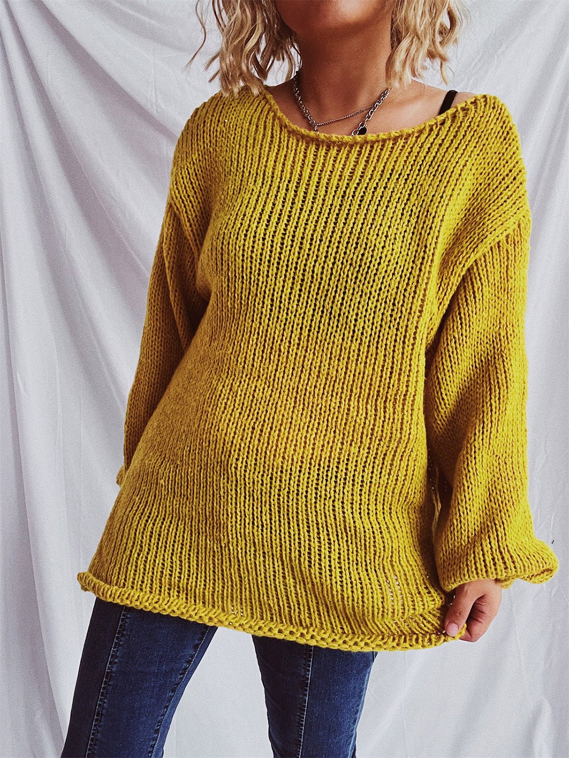 Boat Neck Dropped Shoulder Sweater - ViarousViarousViarous