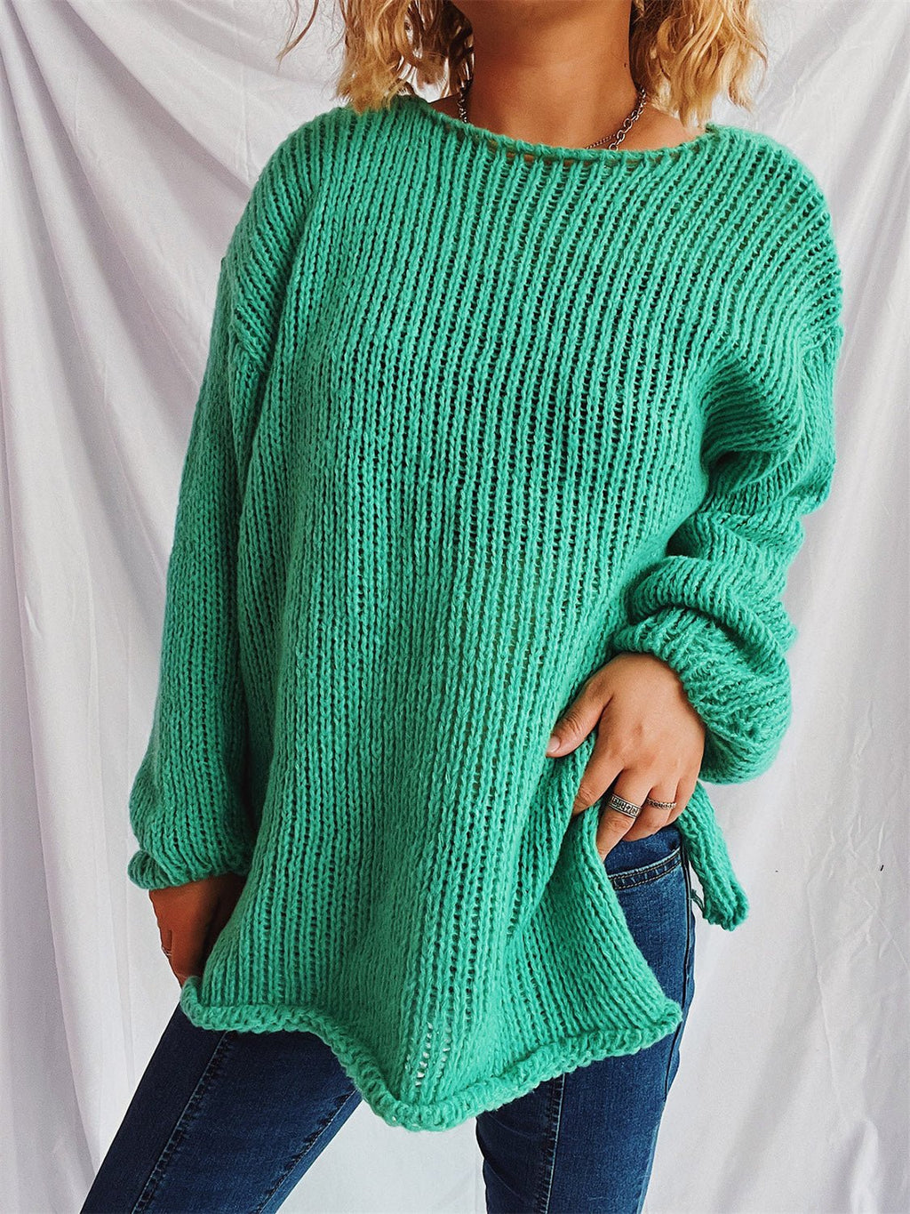 Boat Neck Dropped Shoulder Sweater - ViarousViarousViarous