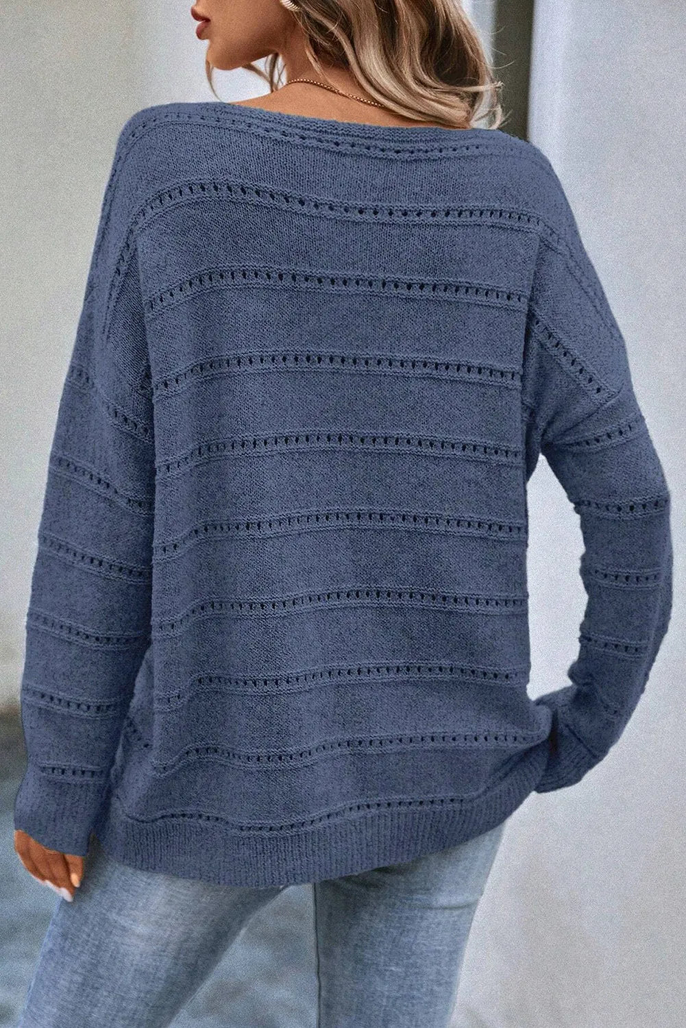 Boat Neck Dropped Shoulder Sweater - ViarousViarousViarous