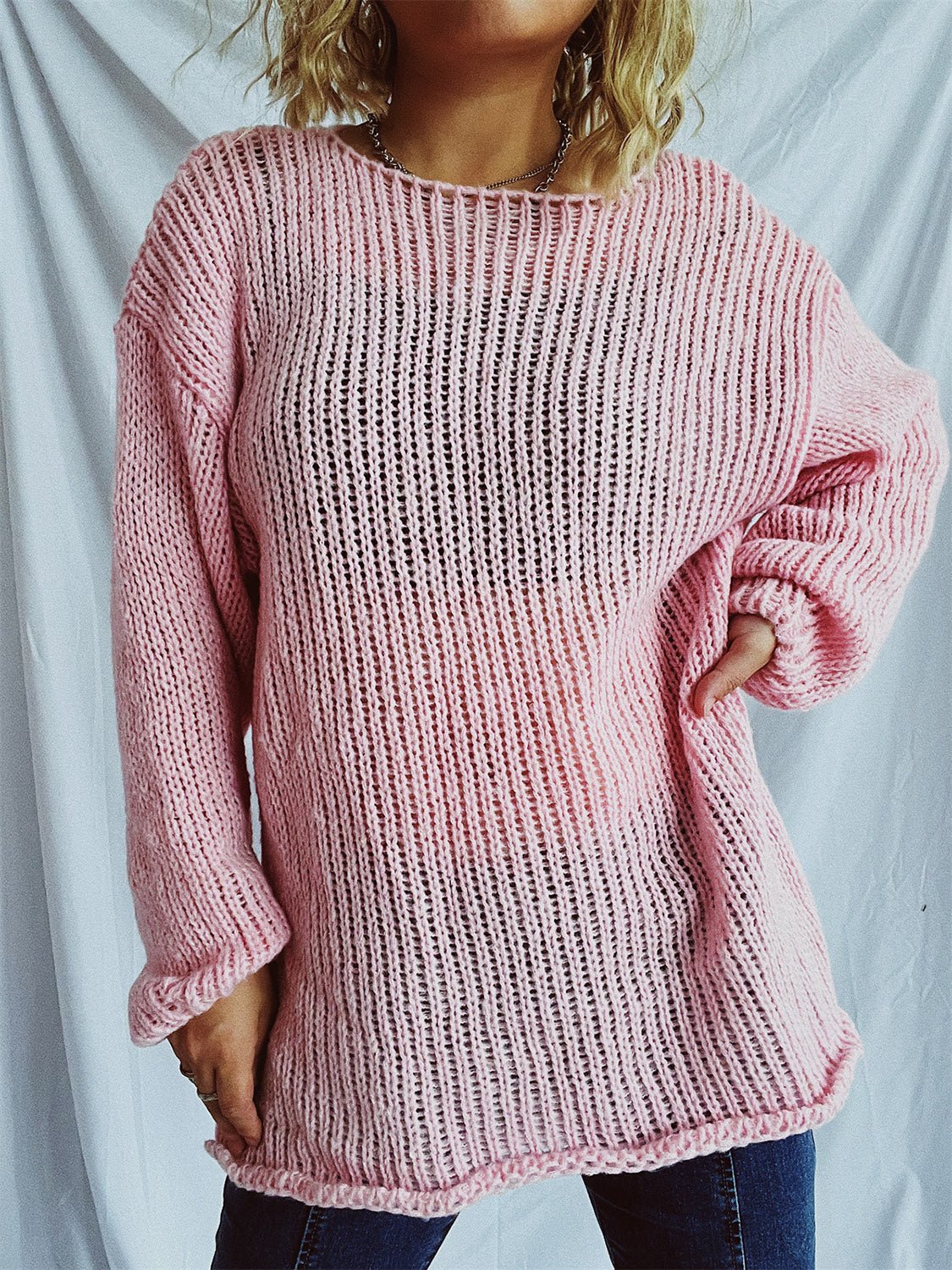 Boat Neck Dropped Shoulder Sweater - ViarousViarousViarous