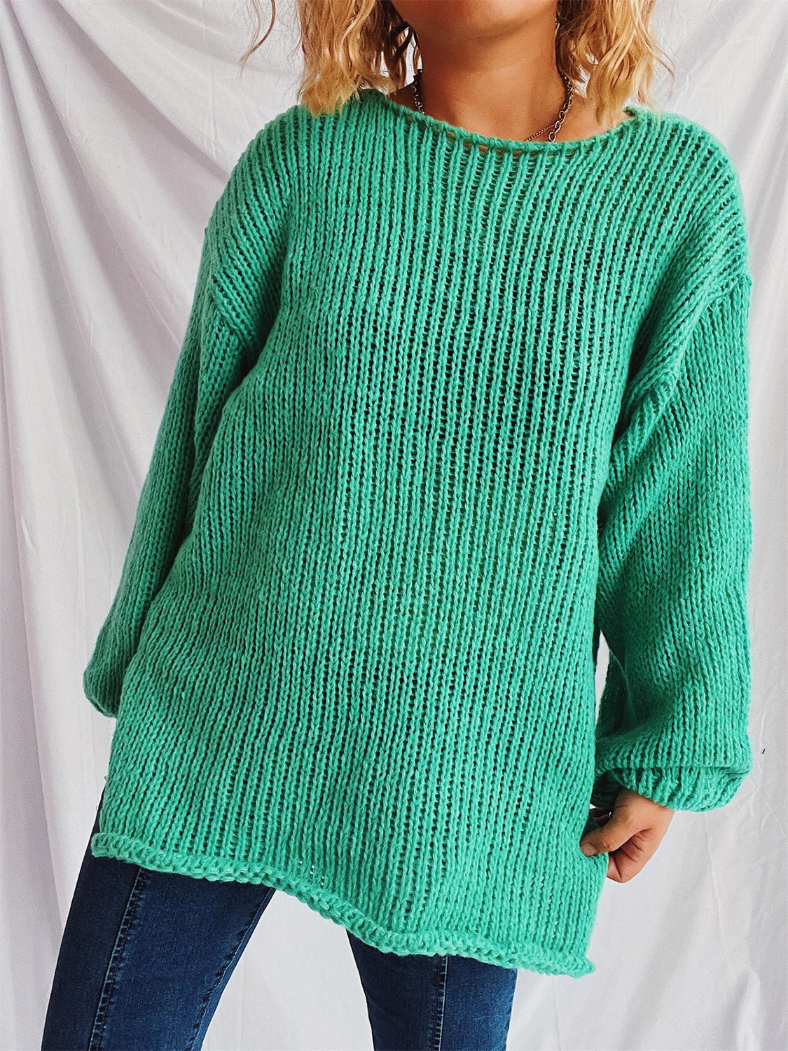 Boat Neck Dropped Shoulder Sweater - ViarousViarousViarous