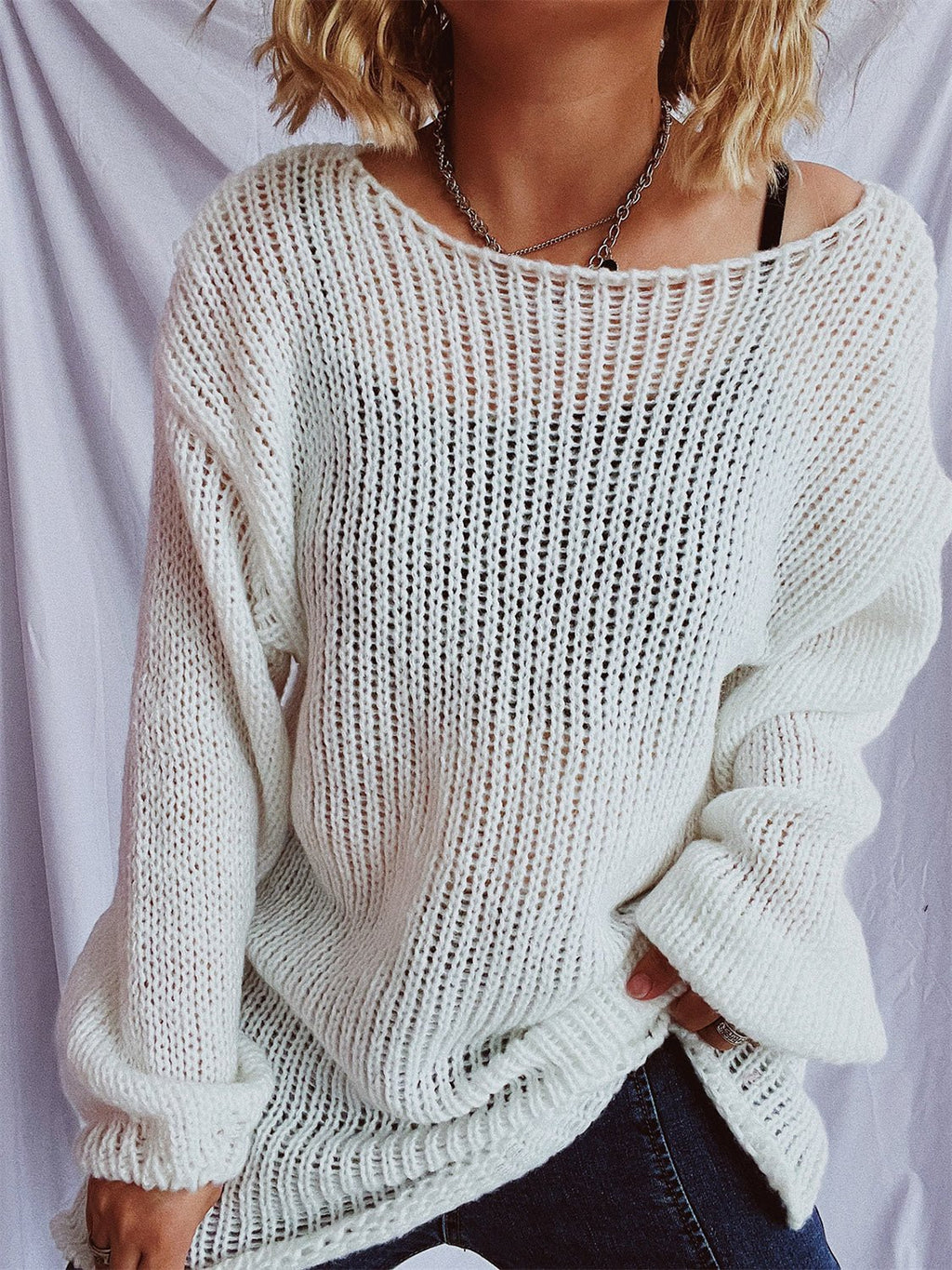 Boat Neck Dropped Shoulder Sweater - ViarousViarousViarous