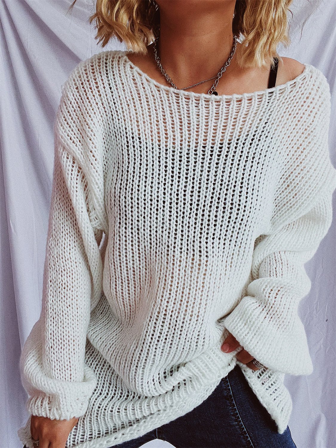 Boat Neck Dropped Shoulder Sweater - ViarousViarousViarous