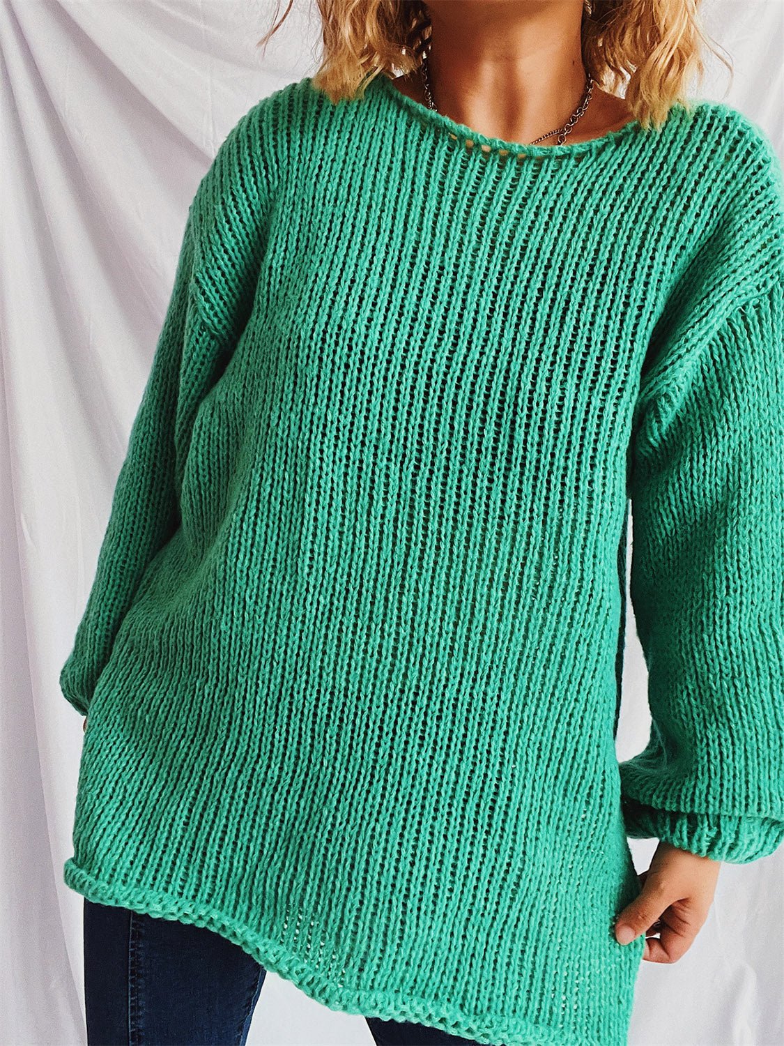 Boat Neck Dropped Shoulder Sweater - ViarousViarousViarous