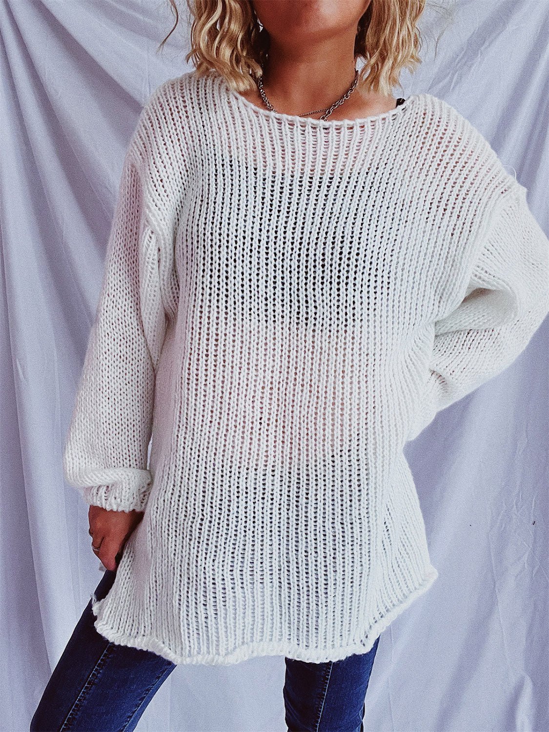 Boat Neck Dropped Shoulder Sweater - ViarousViarousViarous