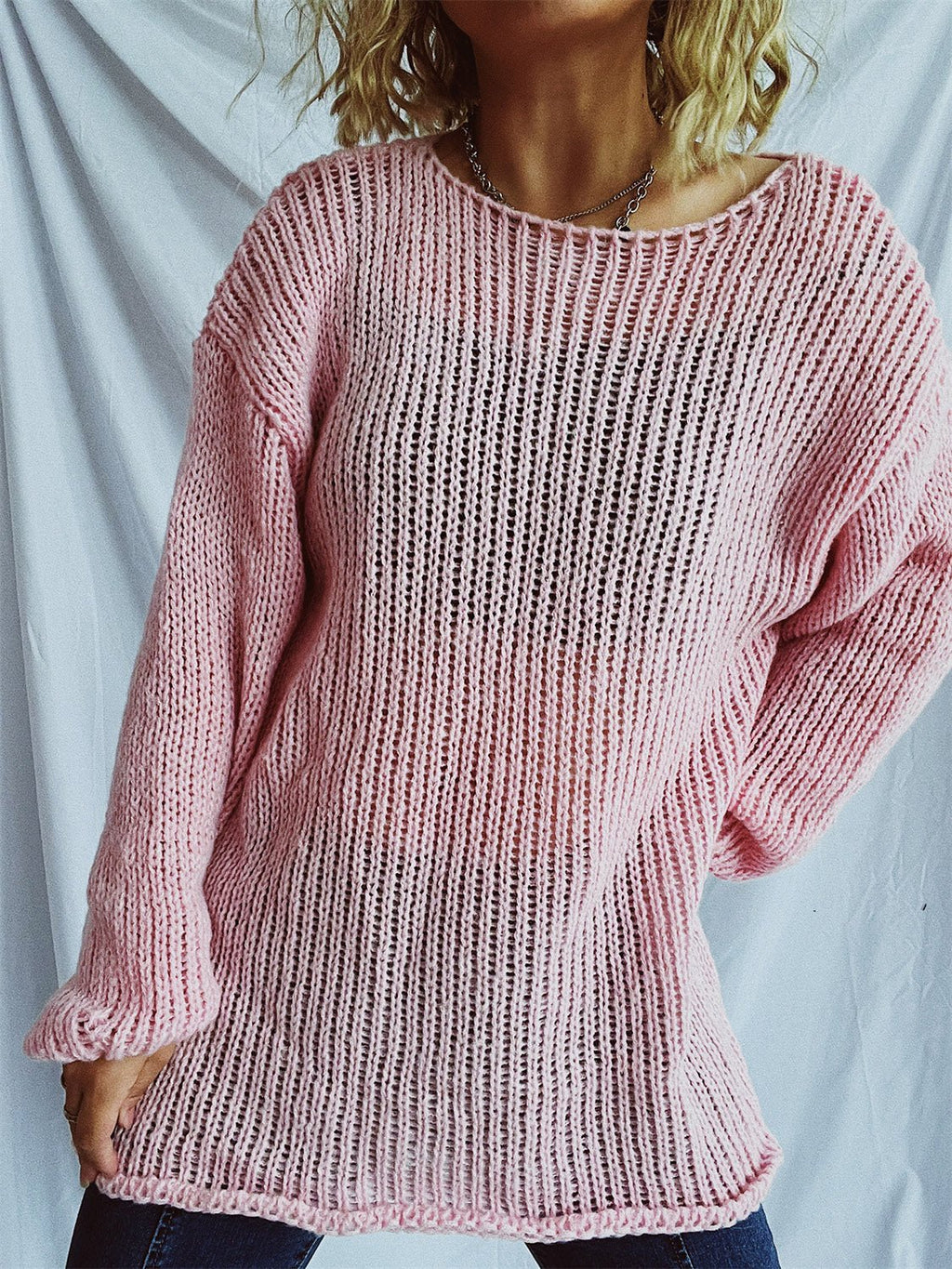 Boat Neck Dropped Shoulder Sweater - ViarousViarousViarous