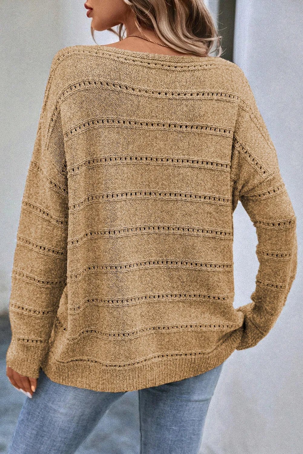 Boat Neck Dropped Shoulder Sweater - ViarousViarousViarous