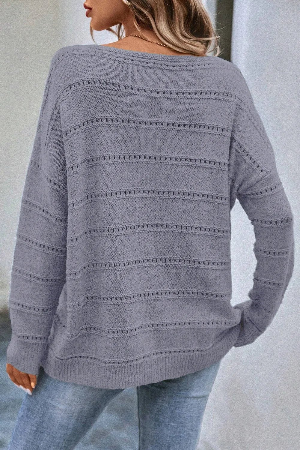 Boat Neck Dropped Shoulder Sweater - ViarousViarousViarous