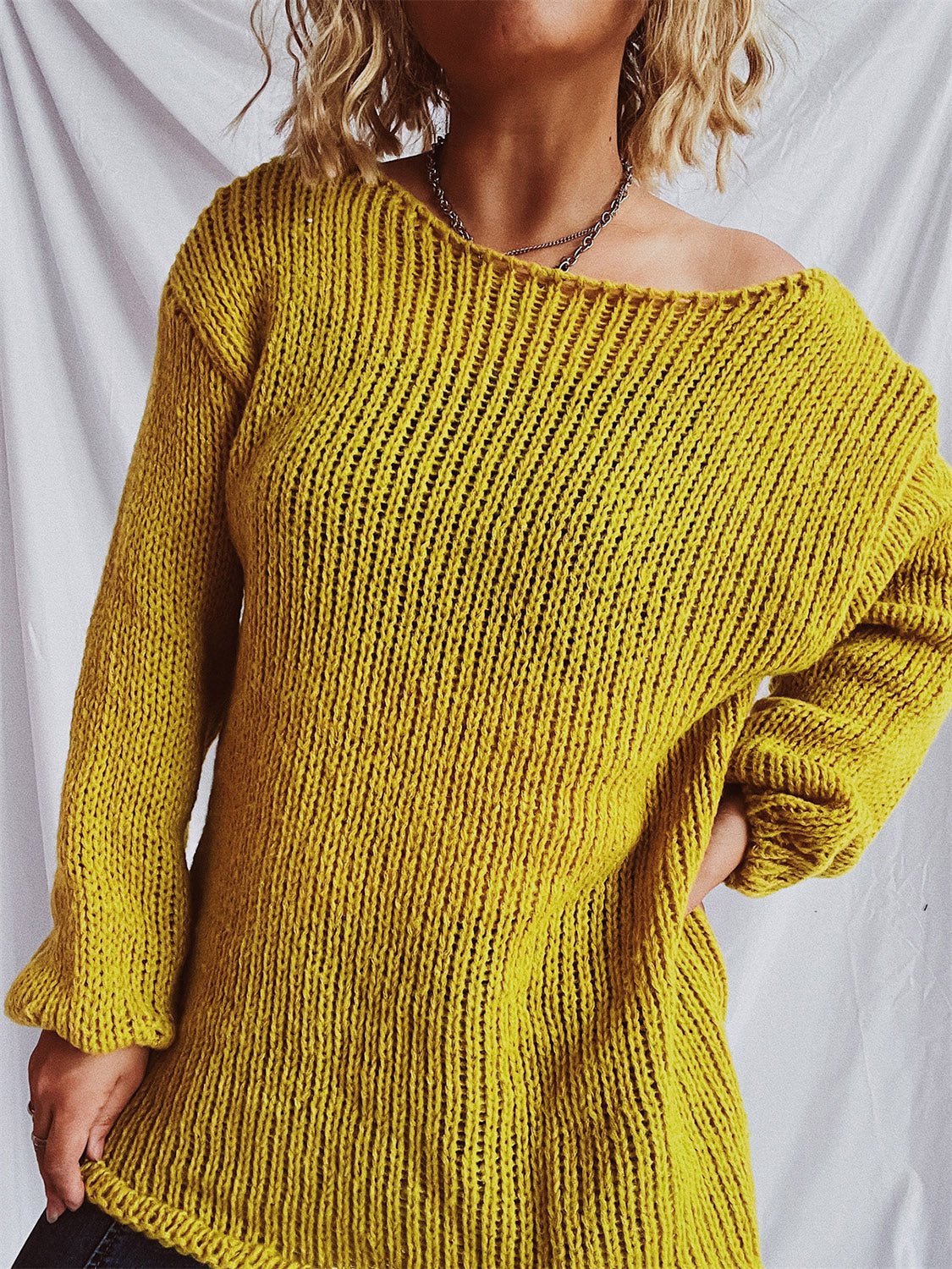 Boat Neck Dropped Shoulder Sweater - ViarousViarousViarous