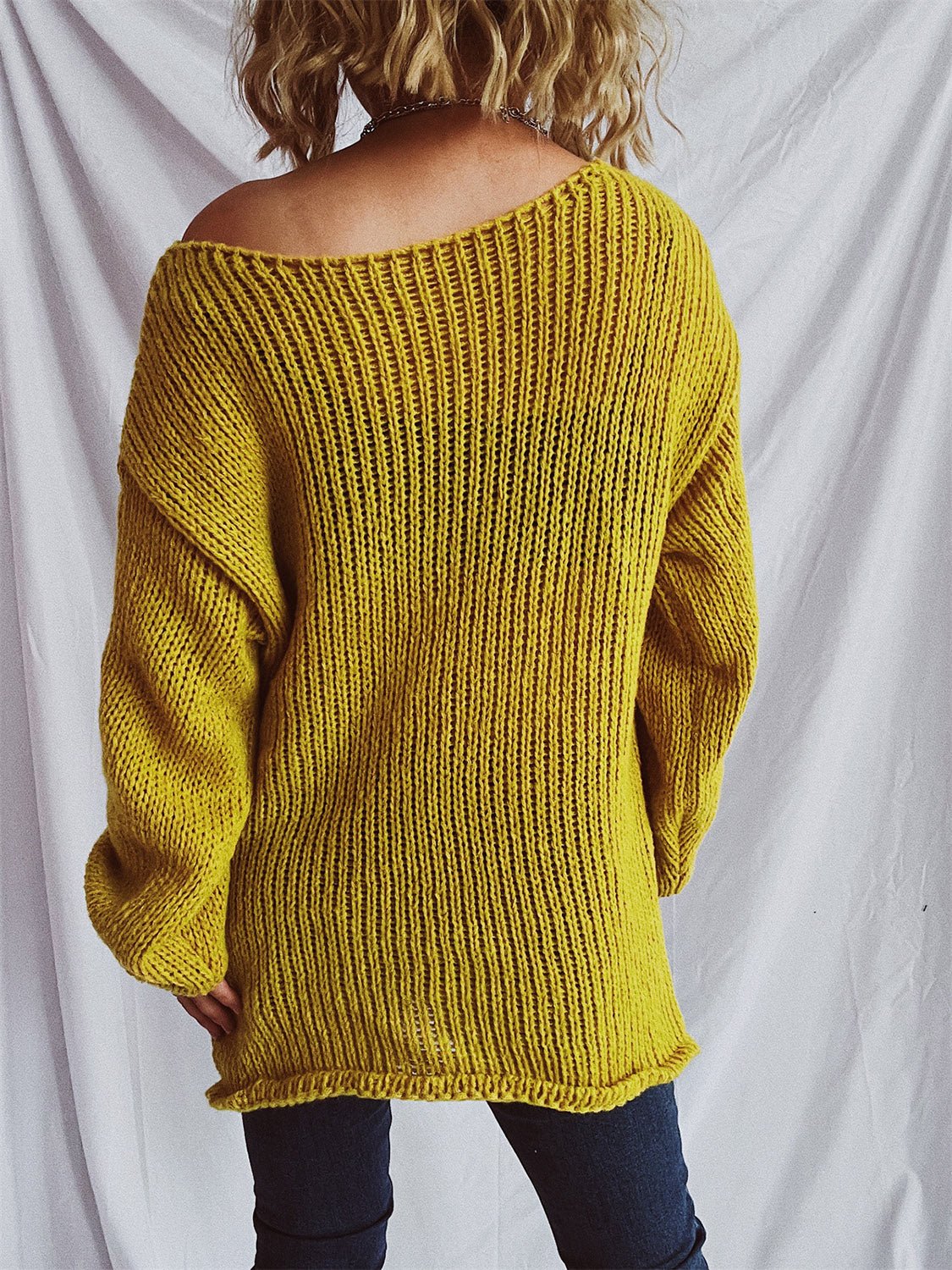 Boat Neck Dropped Shoulder Sweater - ViarousViarousViarous