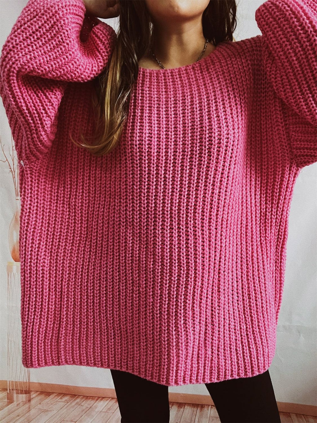 Boat Neck Long Sleeve Sweater with Belt - ViarousViarousViarous