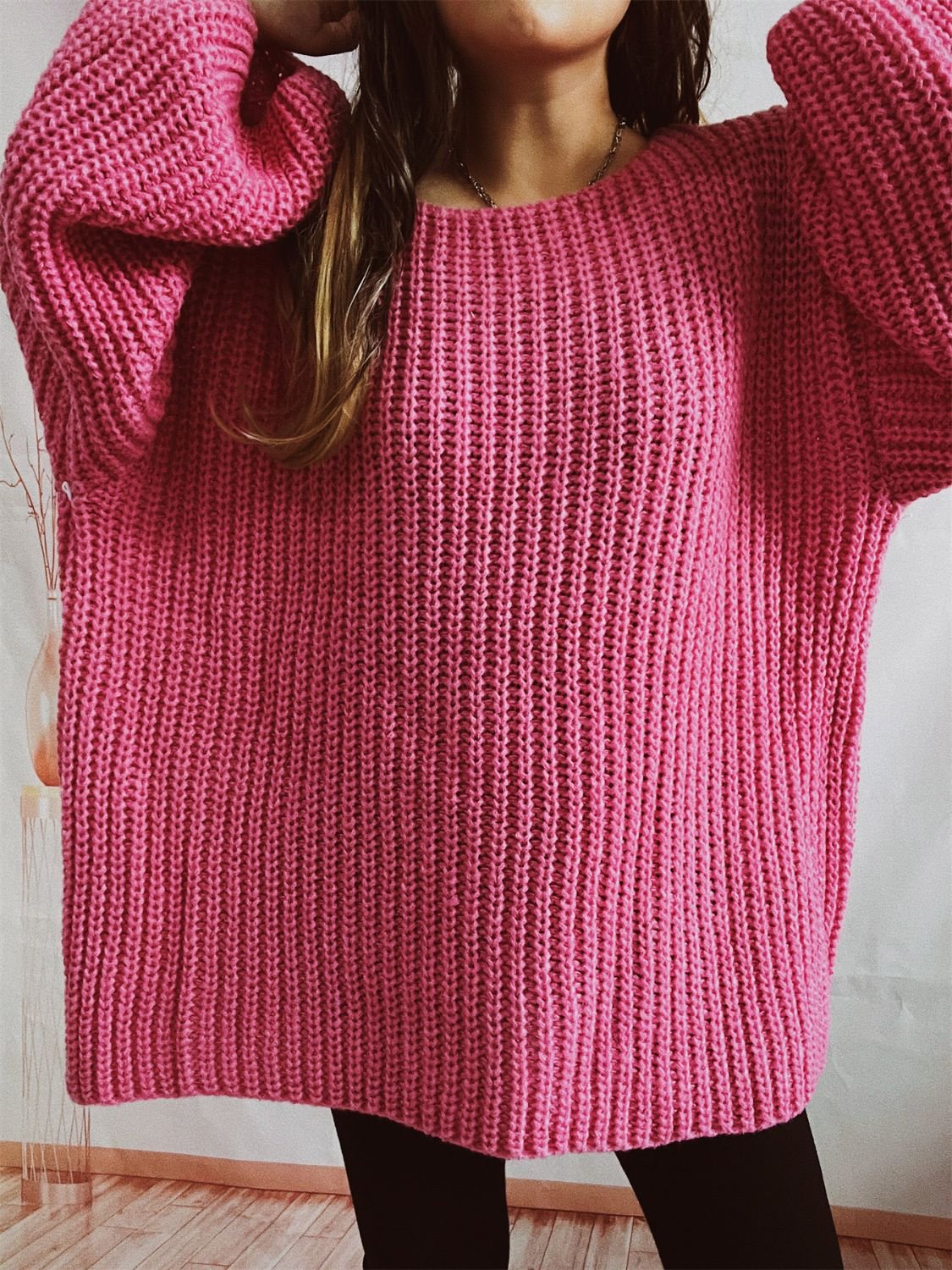 Boat Neck Long Sleeve Sweater with Belt - ViarousViarousViarous