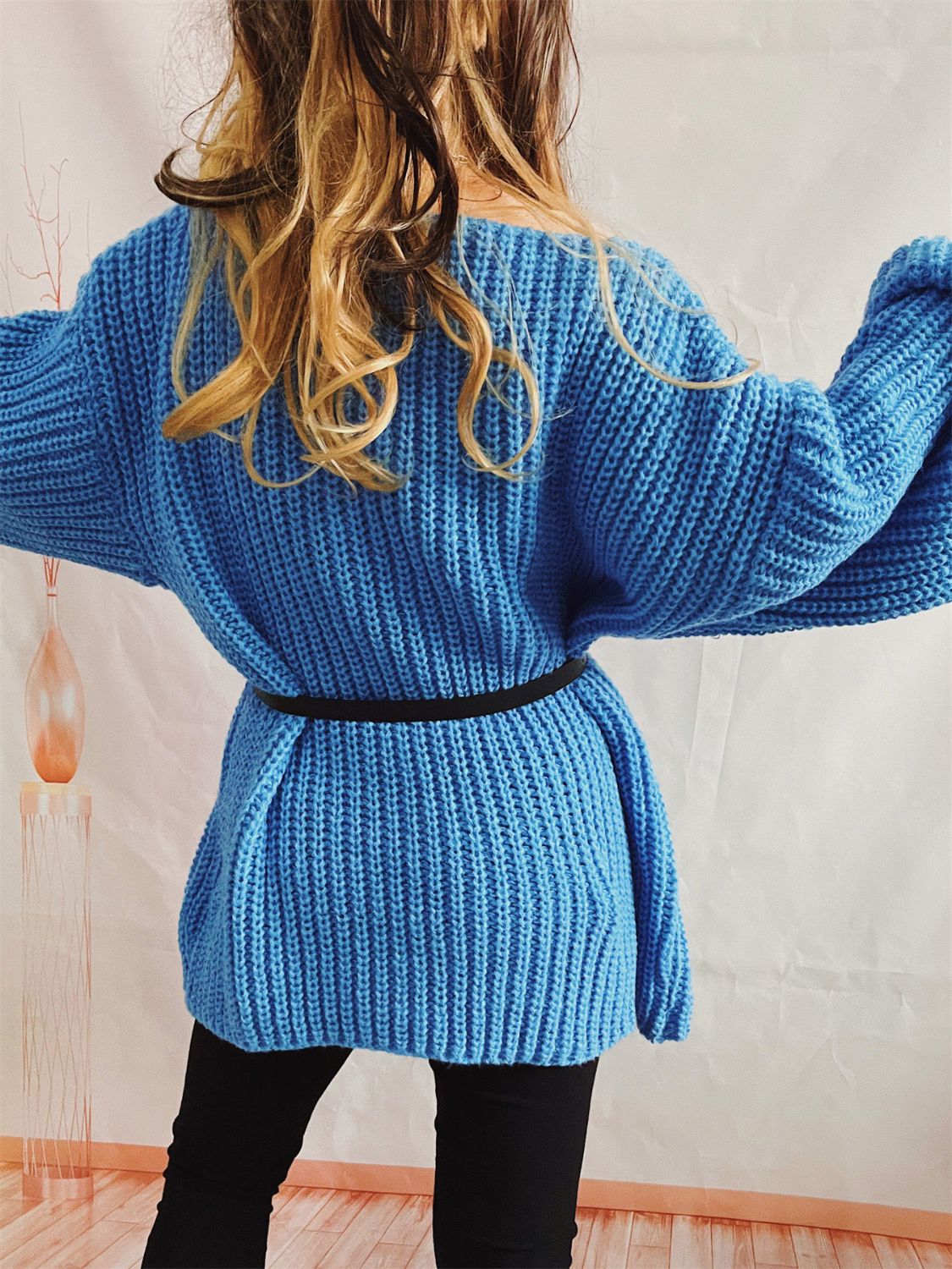 Boat Neck Long Sleeve Sweater with Belt - ViarousViarousViarous