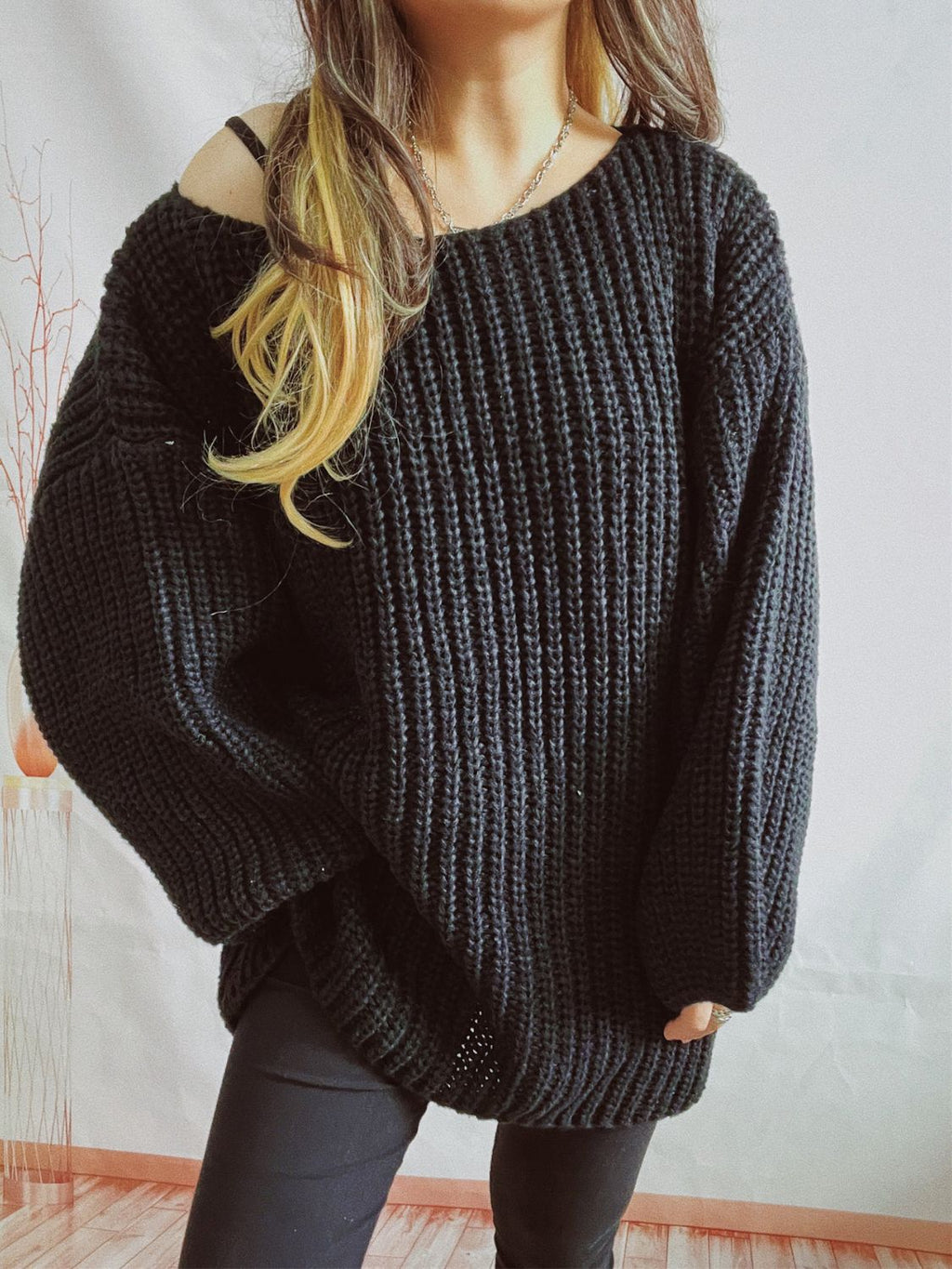 Boat Neck Long Sleeve Sweater with Belt - ViarousViarousViarous