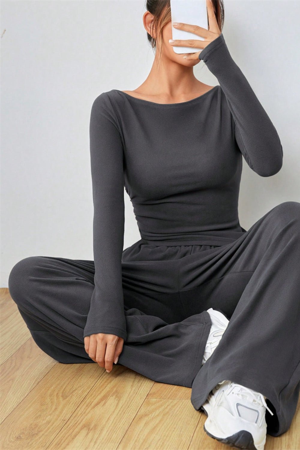 Boat Neck Long Sleeve Top and Pants Set - ViarousViarousViarous